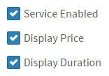 Public Booking Options: Service Enabled, Display Appointment Price, Display Appointment Duration